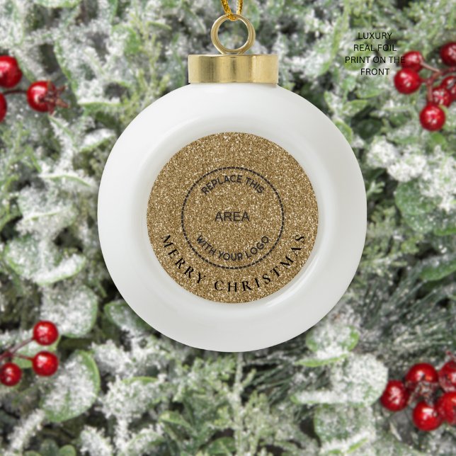 Gold Glitzer Business Logo Frohe Weihnachten Keramik Kugel-Ornament (Von Creator hochgeladen)