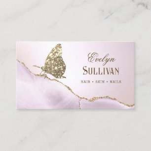 Gold Glitzer Butterfly Lilac Agate Business Card Visitenkarte