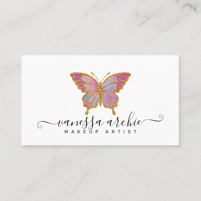 Gold Glitzer Butterfly Logo Business Card Visitenkarte (Vorderseite)