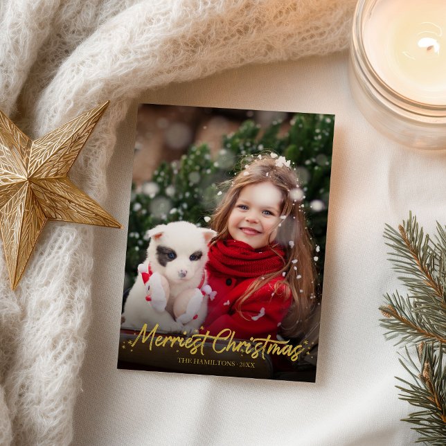 Gold Glitzer Calligraphy Foto Frohe Weihnachten Postkarte (Von Creator hochgeladen)