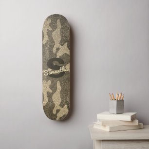 Gold Glitzer Camouflage Personalisiert Mit Monogra Skateboard