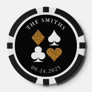 Gold Glitzer Card Anzug Hochzeit Datum und Name Ge Pokerchips
