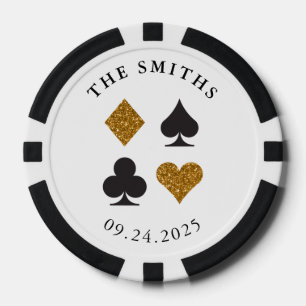Gold Glitzer Card Anzug Hochzeitdatum und -name Pokerchips