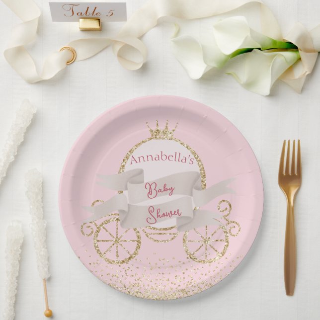 Gold Glitzer Carriage Mairy Tale Baby Dusche Pappteller (Hochzeit)