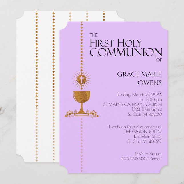 Gold Glitzer Chalis Erste Kommune Einladung (Vorne/Hinten)