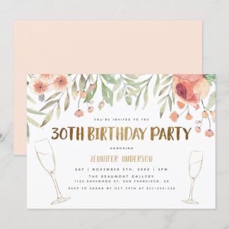 Gold Glitzer Champagner| 30. Geburtstag - Party Einladung