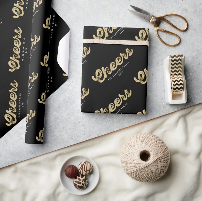 Gold Glitzer Cheers Chic Holiday Custom Gift Wrap Geschenkpapier (Kunsthandwerk)