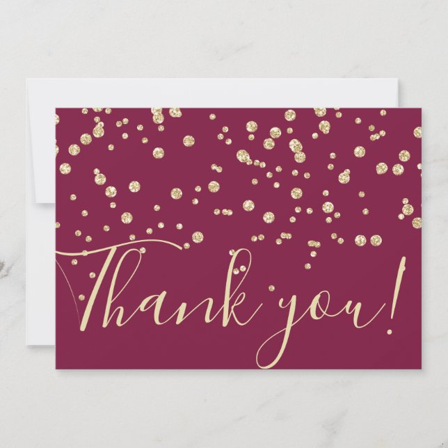 Gold Glitzer Chic Confetti Burgundy Rote Typografi Dankeskarte (Vorderseite)