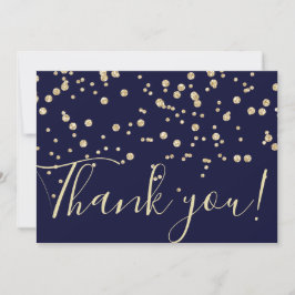 Gold Glitzer Chic Confetti Navy BlauTypografie Dankeskarte