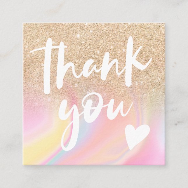 Gold Glitzer Chic Regenbogen Marmor Pastel danke Quadratische Visitenkarte (Vorderseite)