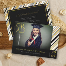 Gold Glitzer Chic Stripes Foto Graduation Party