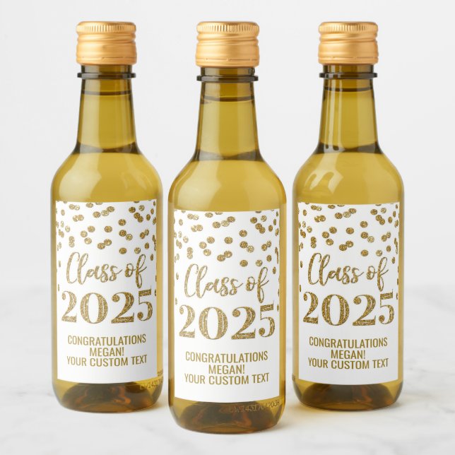 Gold Glitzer Class 2025 Abschluss Weinetikett (Flaschen)