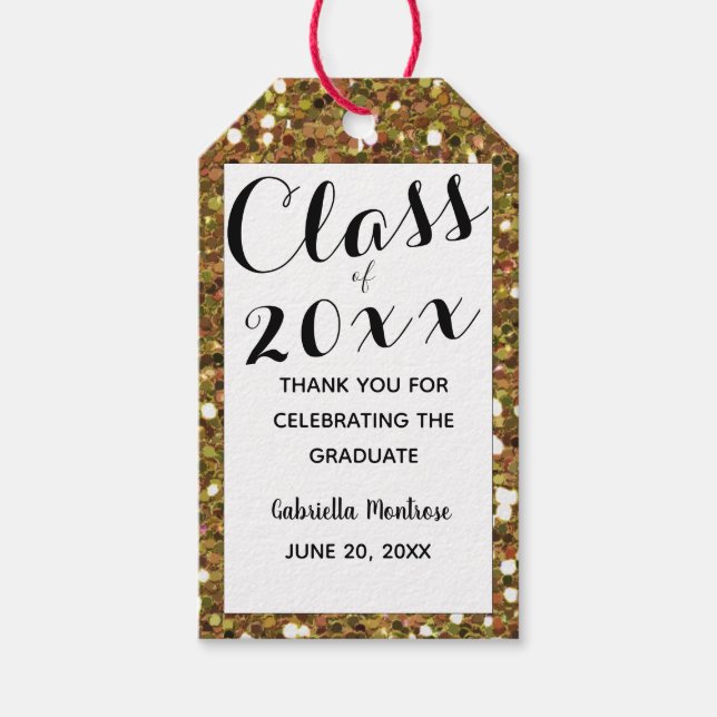 Gold Glitzer Class 2025 Geschenkanhänger (Vorderseite)