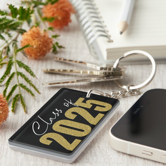 Gold Glitzer Class 2025 Schlüsselanhänger (Vorderseite rechts)
