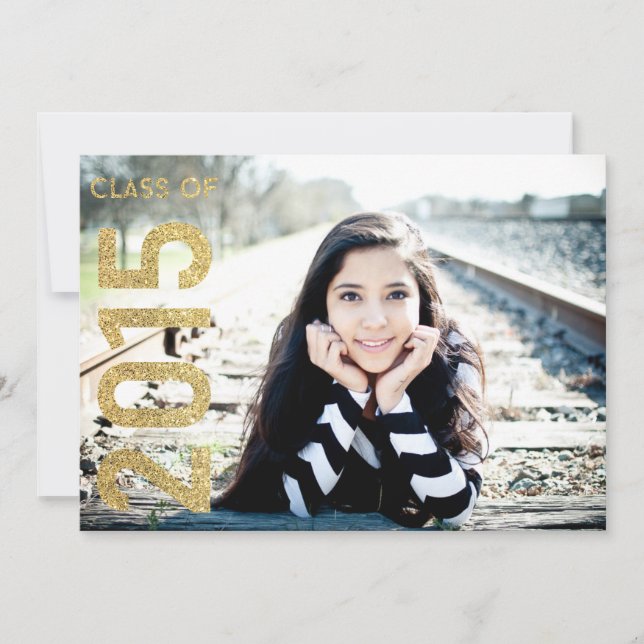 Gold Glitzer Class of 2015 Abschluss 2015 Einladun Einladung (Vorderseite)