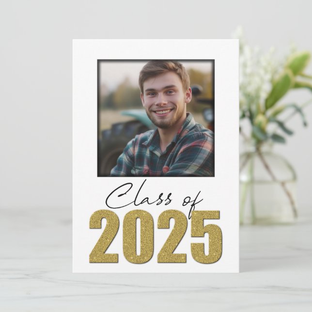 Gold Glitzer Class of 2025 Foto Ankündigung (Stehend Vorderseite)