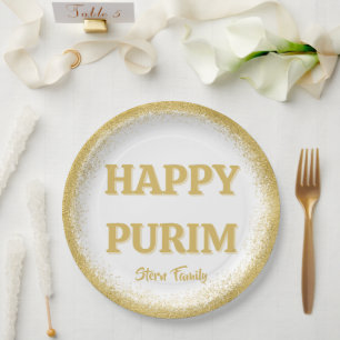 Gold Glitzer Classic Custom Happy Purim Pappteller