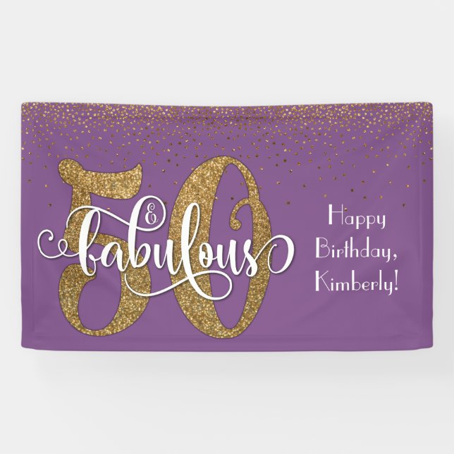 Gold Glitzer Confetti 50 & Fabulous Lila Banner (Horizontal)