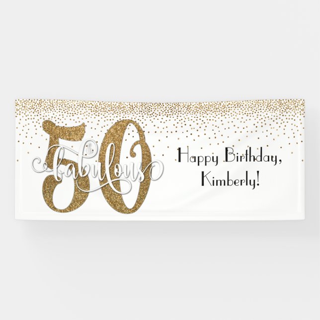 Gold Glitzer Confetti 50 & Fantastisches Glück Geb Banner (Horizontal)