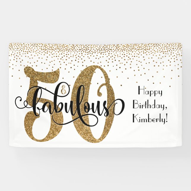 Gold Glitzer Confetti 50 & Fantastisches Glück Geb Banner (Horizontal)