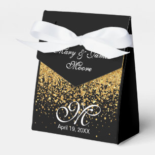 Gold Glitzer Confetti auf Black Geschenkschachtel