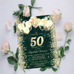 Gold Glitzer Confetti Balloons Green 50. Geburtsta Einladung<br><div class="desc">Moderne,  schicke und glamouröse Glitzer Konfetti und Ballons auf grünem Hintergrund.</div>