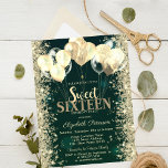 Gold Glitzer Confetti Balloons Grüner Süß 16 Einladung<br><div class="desc">Moderne,  schicke und glamouröse Glitzer Konfetti und Ballons auf grünem Hintergrund.</div>