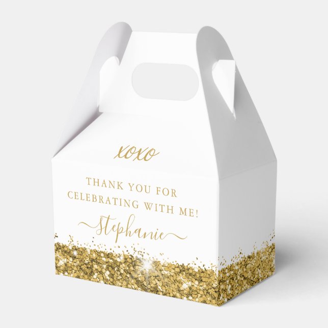 Gold Glitzer Confetti Birthday Mitzvah Vielen Dank Geschenkschachtel (Vorderseite)