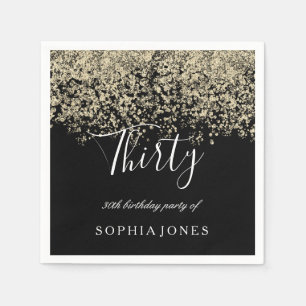 Gold Glitzer Confetti Black 30. Geburtstag Party Serviette