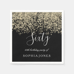 Gold Glitzer Confetti Black 60. Geburtstagsparty Serviette