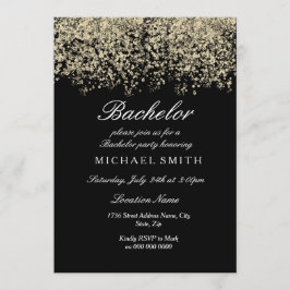 Gold Glitzer Confetti Black Bachelor Party Einladung