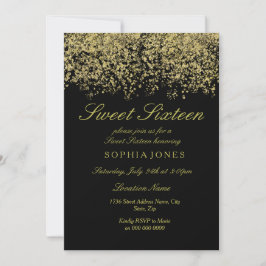 Gold Glitzer Confetti Black Sweet 16 Einladung