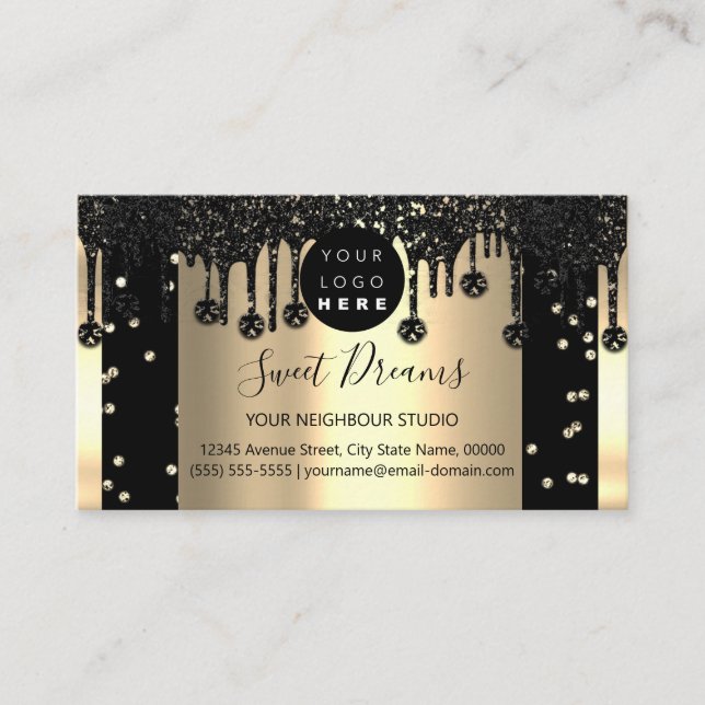 Gold Glitzer Confetti Black VIP Tropfen Gerahmt Visitenkarte (Vorderseite)