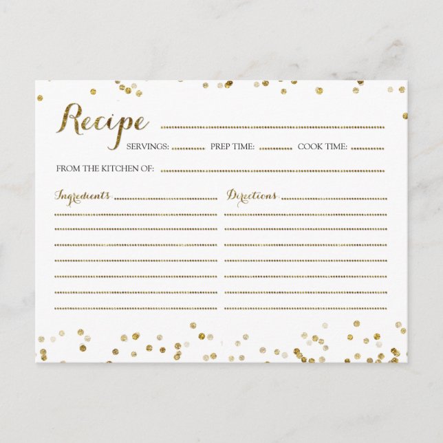 Gold Glitzer Confetti Brautparty Rezept Karte (Vorderseite)