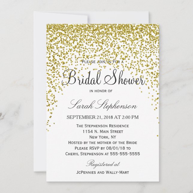 Gold Glitzer Confetti Bridal Einladungen (Vorderseite)