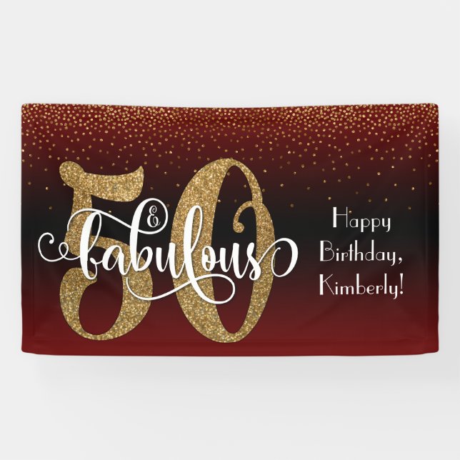Gold Glitzer Confetti Burgund Ombre 50 & Fabulous Banner (Horizontal)