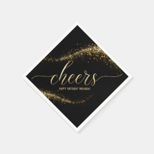 Gold Glitzer Confetti Cheers Birthday Serviette
