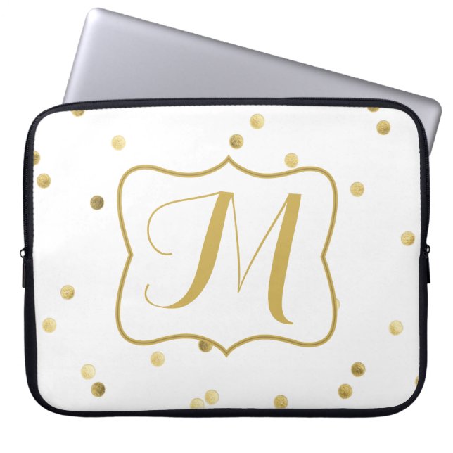 Gold Glitzer Confetti Dot Monogram 15" Notebook-Ca Laptopschutzhülle (Vorderseite)
