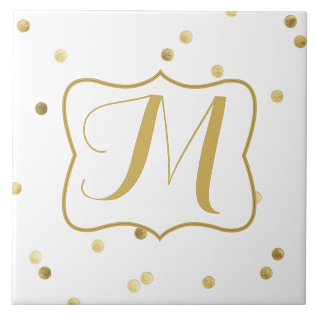 Gold Glitzer Confetti Dot Monogram Display Tile Fliese (Vorderseite)