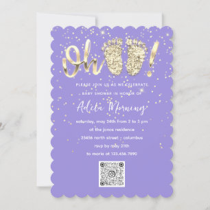 Gold Glitzer Confetti Feet Baby Girl QRCODE Lila Einladung