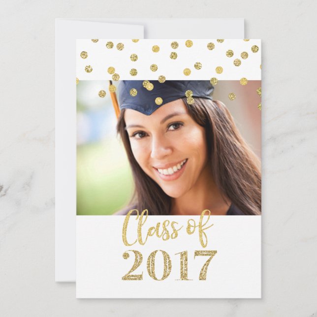 Gold Glitzer Confetti Foto Graduation Party Einladung (Vorderseite)