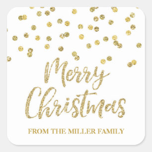 Gold Glitzer Confetti Frohe Weihnachten Custom Quadratischer Aufkleber
