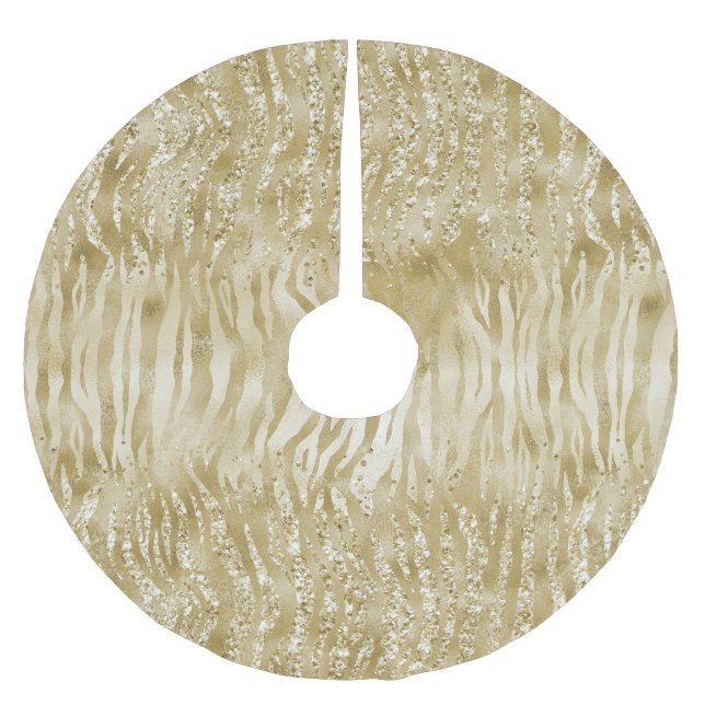 Gold Glitzer Confetti Glitzy Zebra Print Polyester Weihnachtsbaumdecke (Vorderseite)