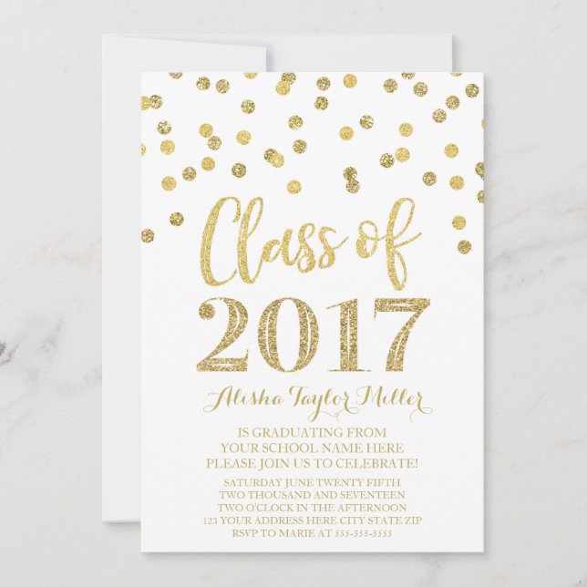 Gold Glitzer Confetti Graduation Party 2017 Einladung (Vorderseite)