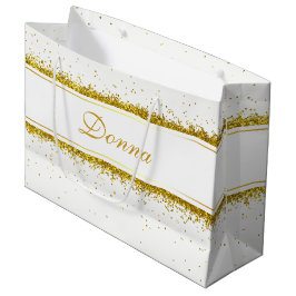 Gold Glitzer Confetti Name - Große Geschenktasche Geschenktüte