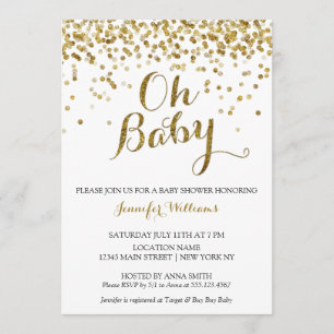 Gold Glitzer Confetti Oh Baby, Baby Dusche einlade Einladung