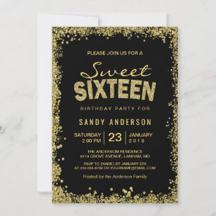 Gold Glitzer Confetti Sweet 16 Sechzehn Geburtst Einladung