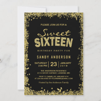 Gold Glitzer Confetti | Sweet 16 Sechzehn Geburtst Einladung