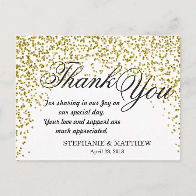 Gold Glitzer Confetti Vielen Dank, dass Sie Postka Postkarte (Vorderseite)
