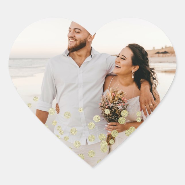 Gold Glitzer Confetti Wedding Foto Heart Sticker (Vorderseite)